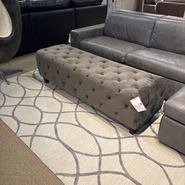 Long Tufted Dark Grey Fabric Bench (BTK)