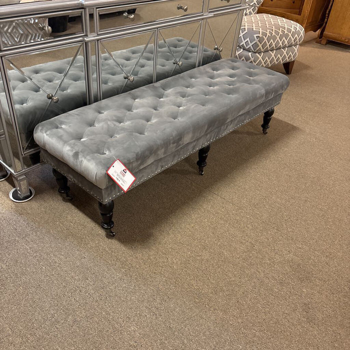 Long Fabric Light Grey Tufted Bench (BAH)