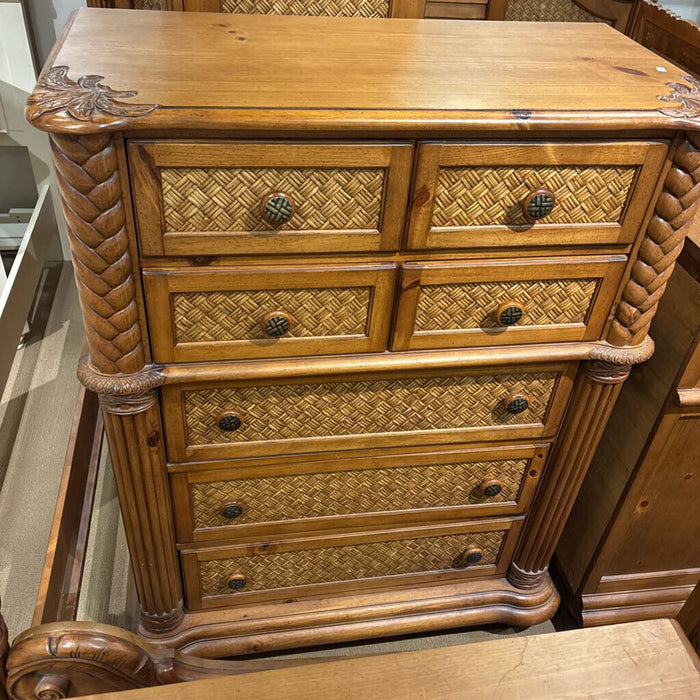 5-Drawer Wicker+Oak Tallboy Dresser (ATH)