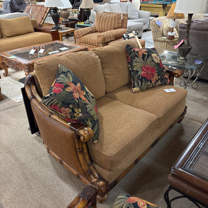 Fabric+Wood Carved Loveseat (ALK)