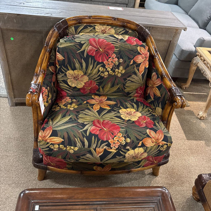 Wood Carved/Wicker Floral Chair (BTK)