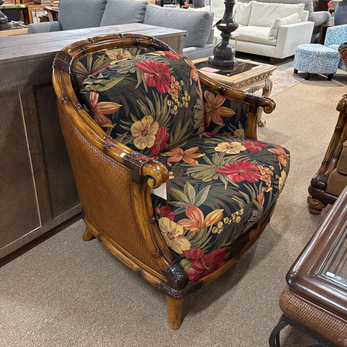 Wood Carved/Wicker Floral Chair (BTK)