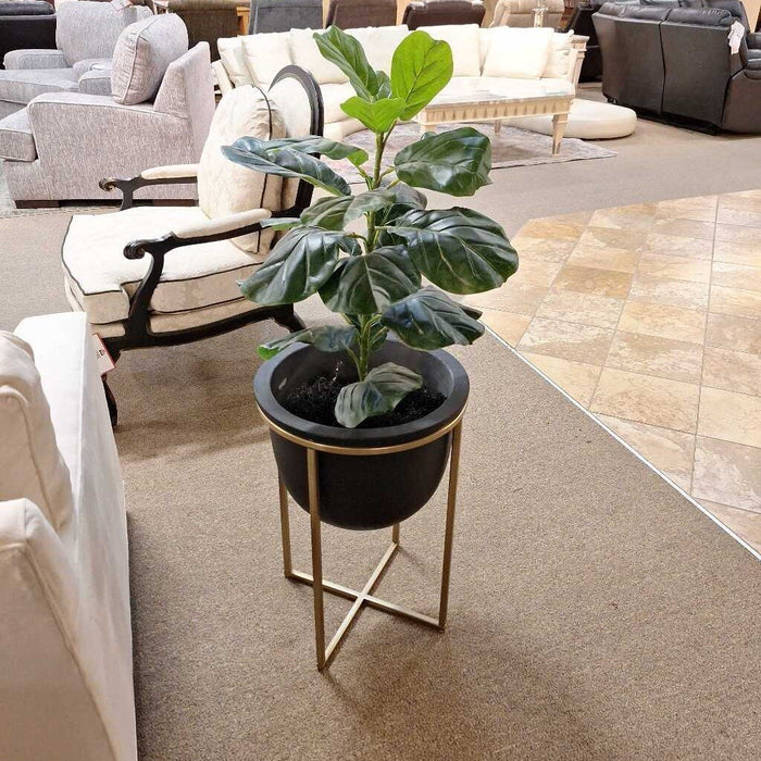 Black/Gold Accented Potted Faux Plant (KL)