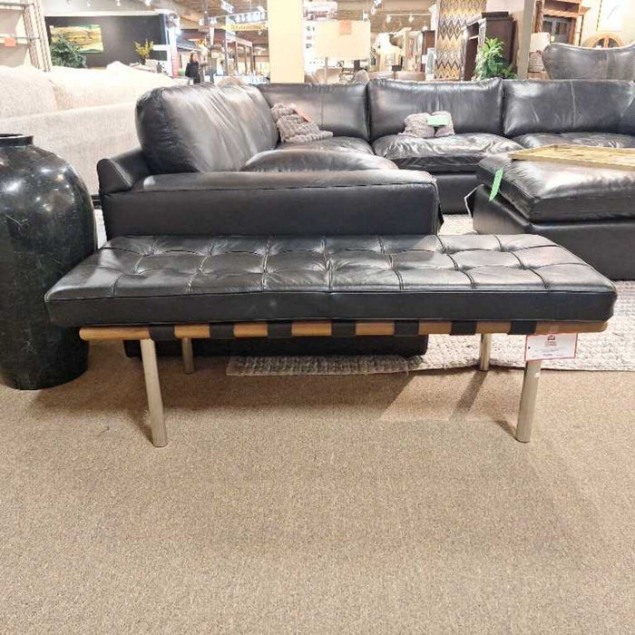Leather/Wood Tufted Bench (BAH)
