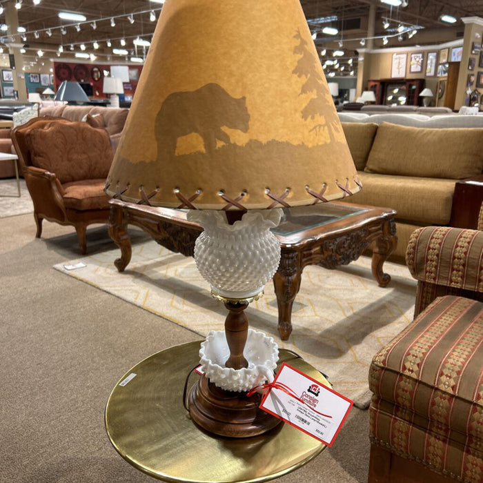 Wood+White Antique Glass Lamp+Shade(KL)