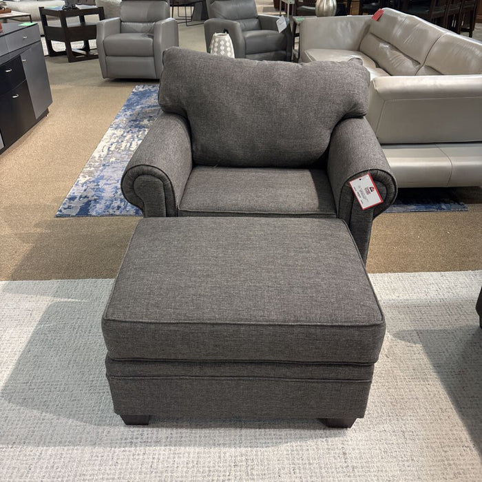 Dark Grey Fabric Chair +Ottoman (LSH)