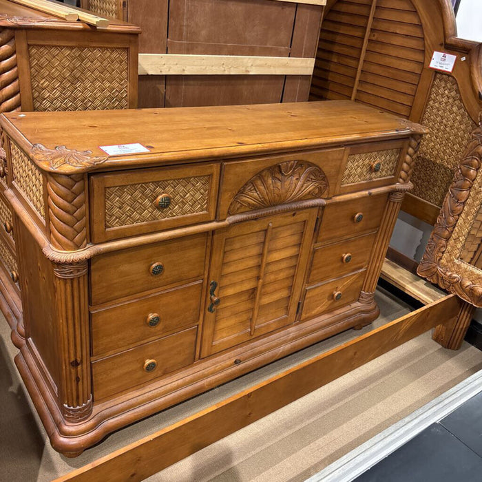 Oak + Wicker Dresser+Mirror (SHK)