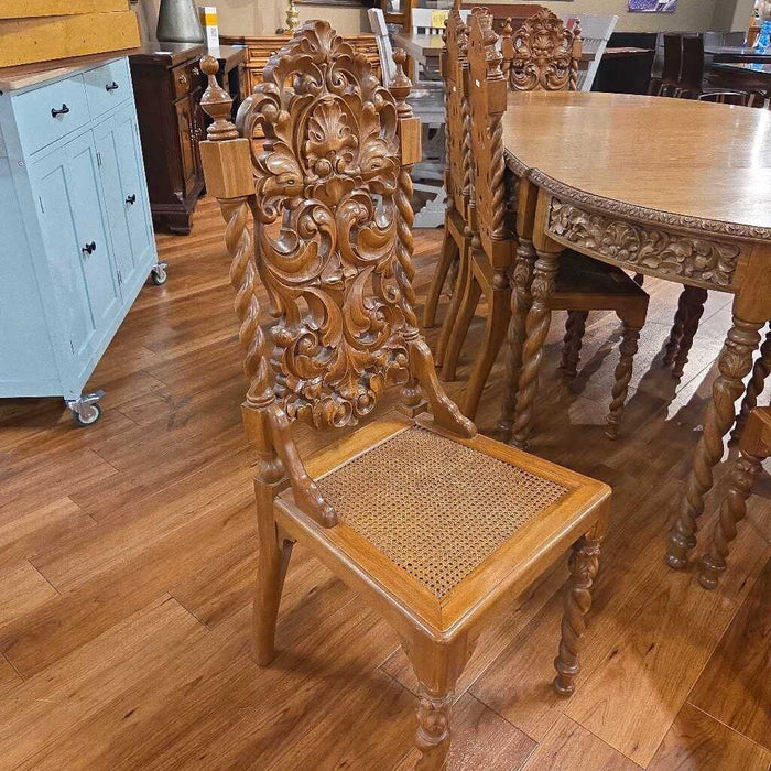 Large Ornate Oak Wood Table w/ 2LF's + 8CH's(BMHH)