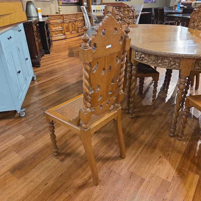 Large Ornate Oak Wood Table w/ 2LF's + 8CH's(BMHH)