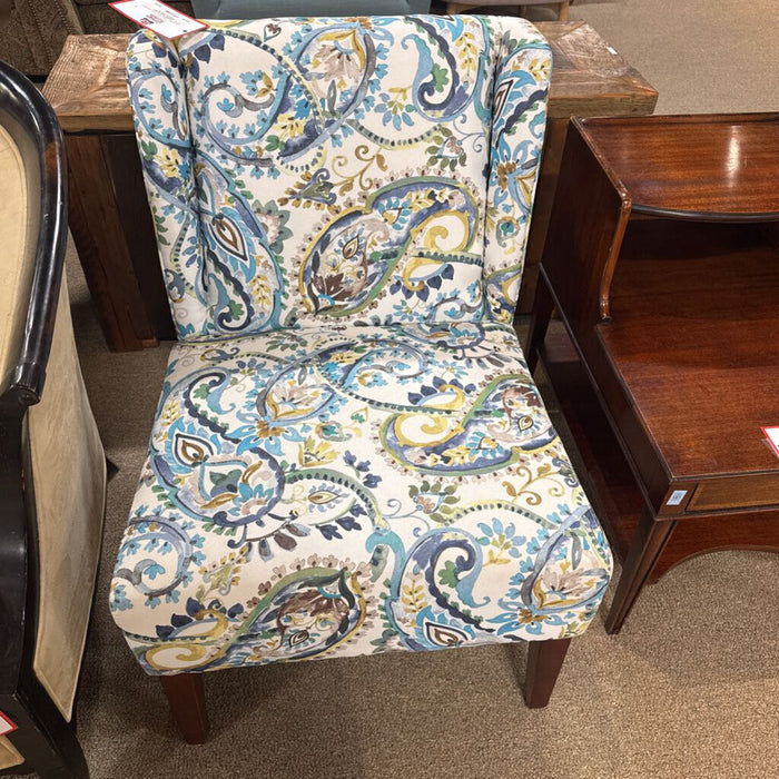 White W/ Blue Patterned Chair (KL)