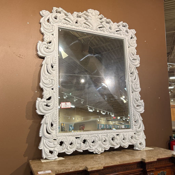 Large White Ornate Wood Mirror(TIH)