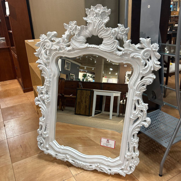 White Ornate Wood Wall Mirror(ATH)