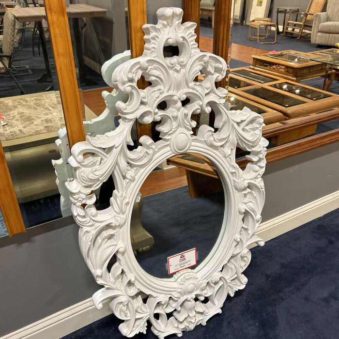 Small White Ornate Wood Wall Mirror(BTK)