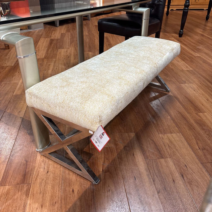 Tan Fabric Upholstered Bench w/ Metal(BAH)