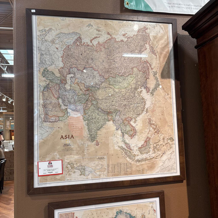 Brown Framed Art Of Continents - Asia (KL)
