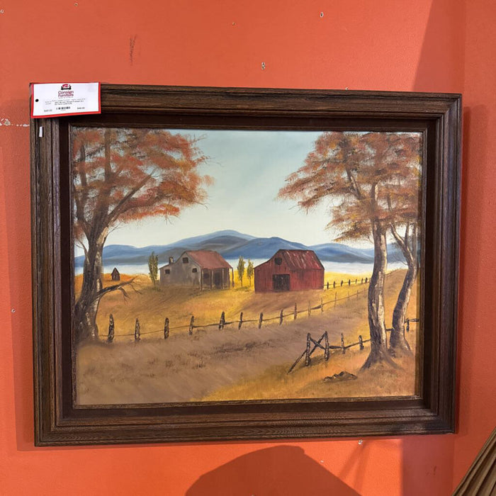 Brown Wood Framed Art Of Farm Land (LS)