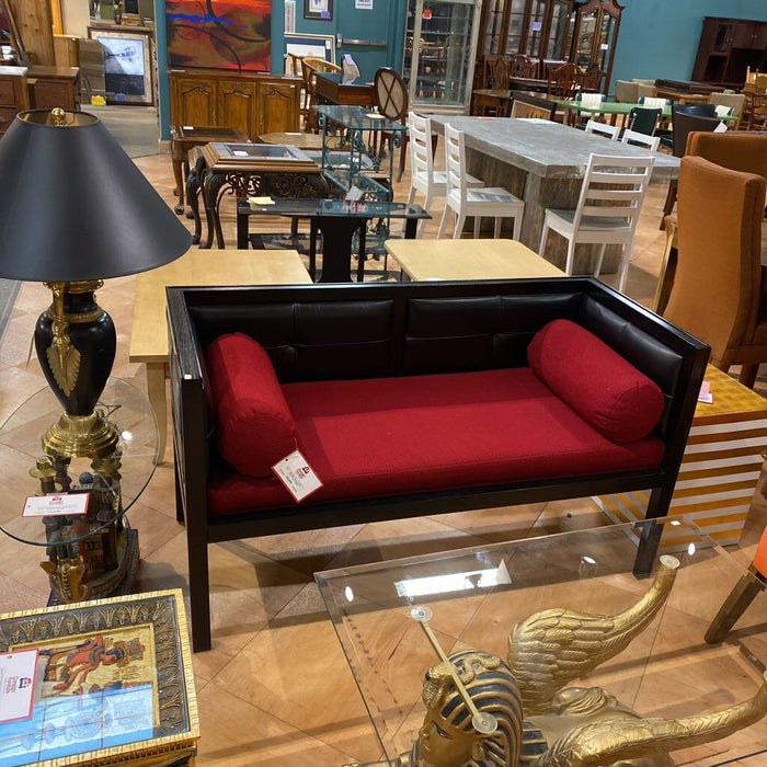 Black Wood + Leather Oriental Loveseat (MAK)