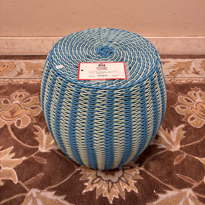 Light Blue Wicker Ottoman(AT)