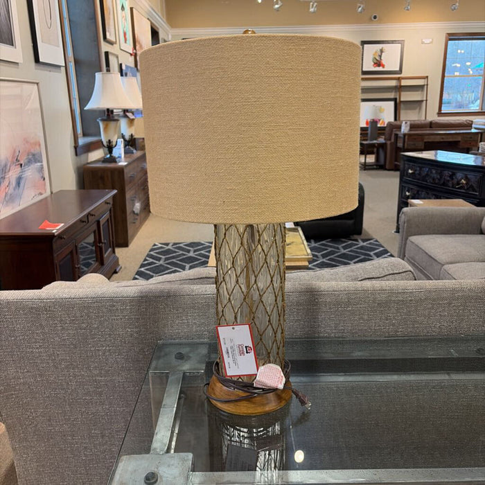 Glass+Wood Base Table Lamp+Shade (BLA)
