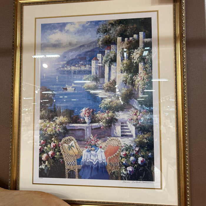 Tall Gold Framed Italian Seaside Art(SK)