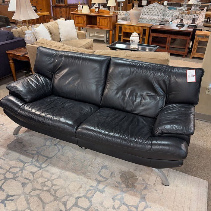 Black Leather Modern Sofa (SLH)