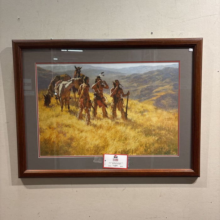 Brown Wood Framed Native American Art (KL)