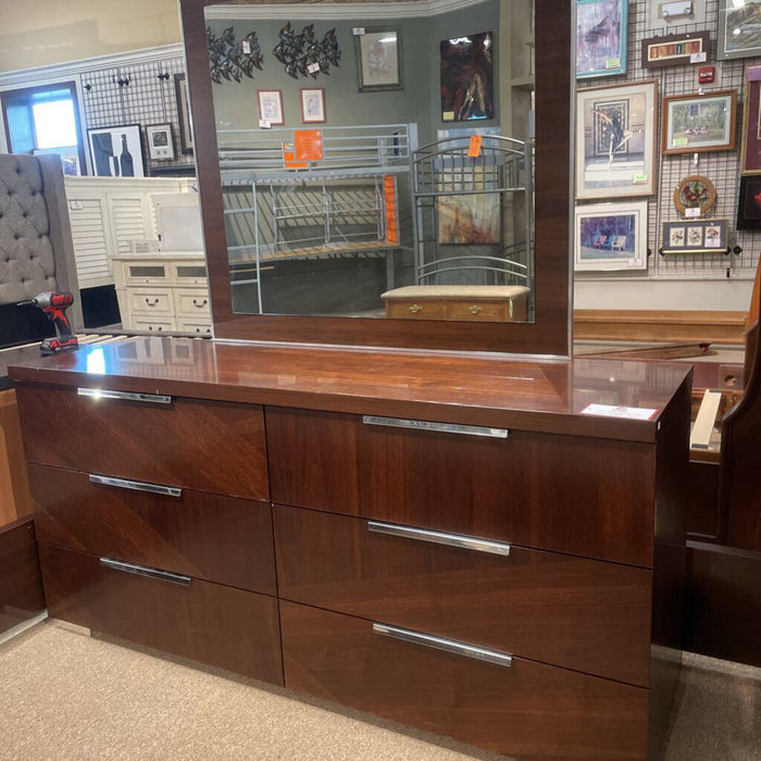6-Drawer Darkwood Dresser+Mirror (MLH)