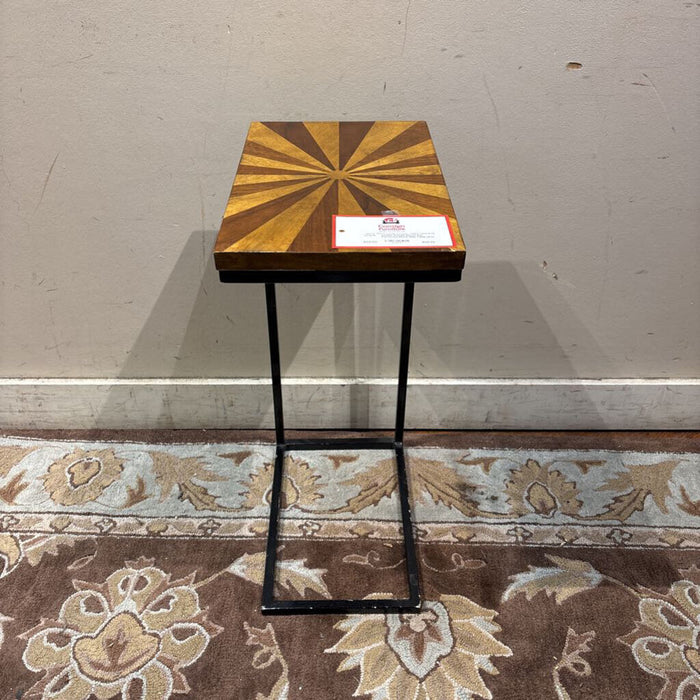 Wood Top Patterned Metal Side Table (AT)