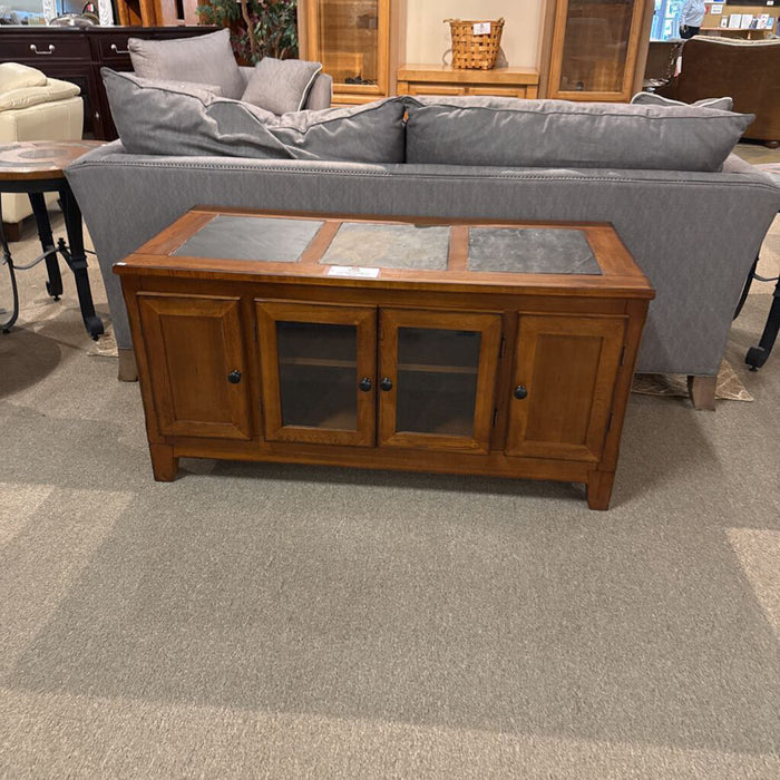 Stone Top Brown Wood Media Stand (LSH)