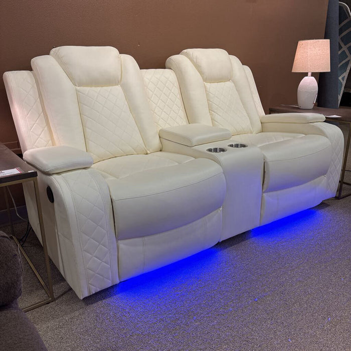 Powered Leather Cream Loveseat(IKH)