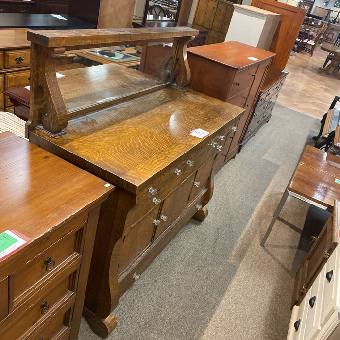Antique Wood 5-Drawer Dresser+Mirror (SHK)