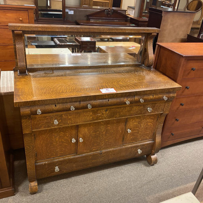 Antique Wood 5-Drawer Dresser+Mirror (SHK)
