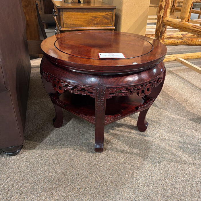 Cherry Wood Round Carved End Table (BLM)
