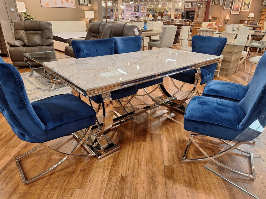 Faux Marble DR Table w/ 6 Blue CH(TTK)