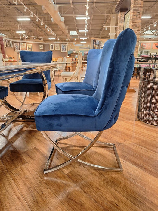 Faux Marble DR Table w/ 6 Blue CH(TTK)