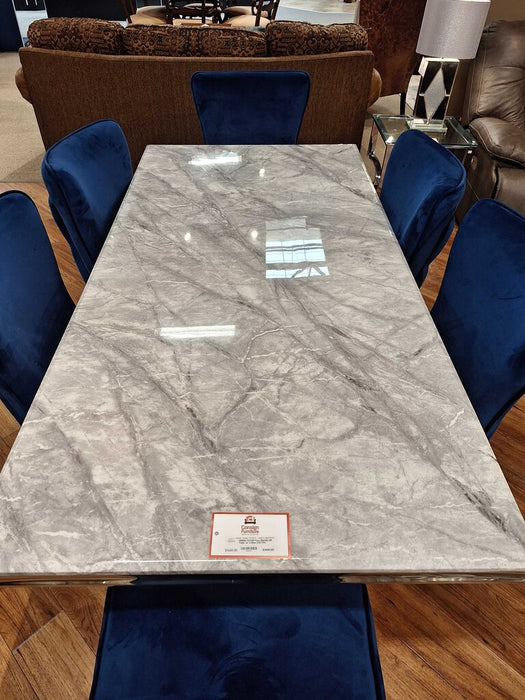 Faux Marble DR Table w/ 6 Blue CH(TTK)