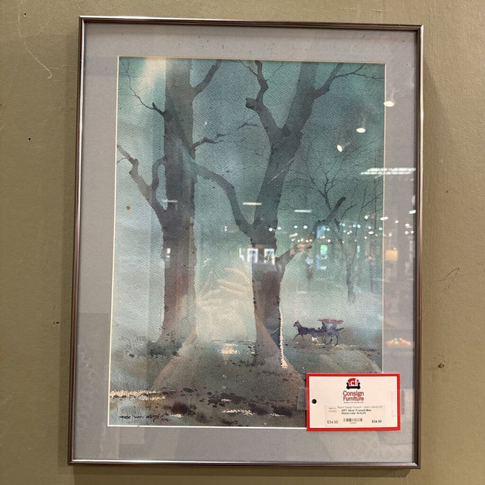 Silver Framed Blue Watercolor Art(LH)