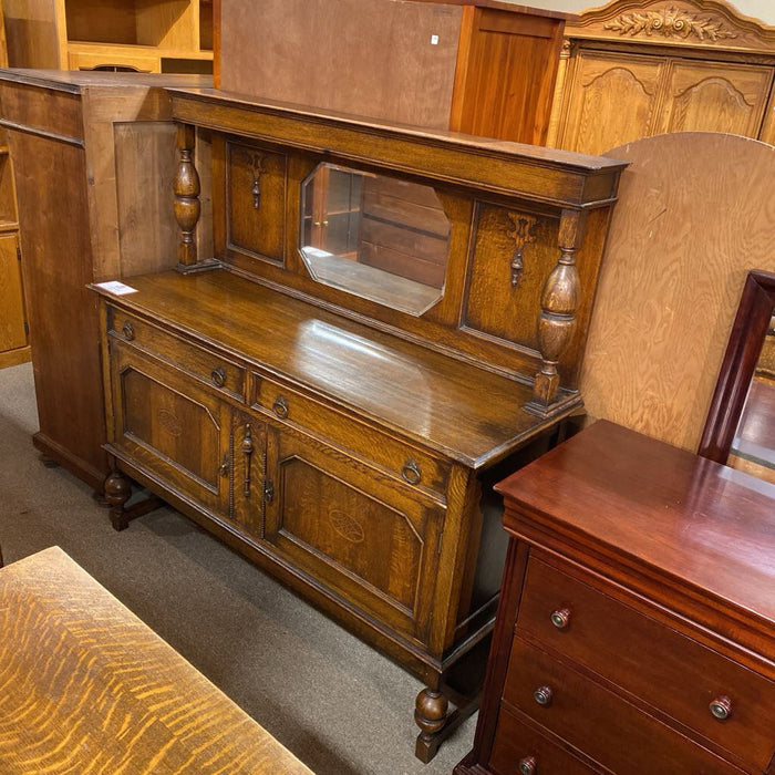 Tiger Oak 2pc Antique Mirrored Buffet (MLH)