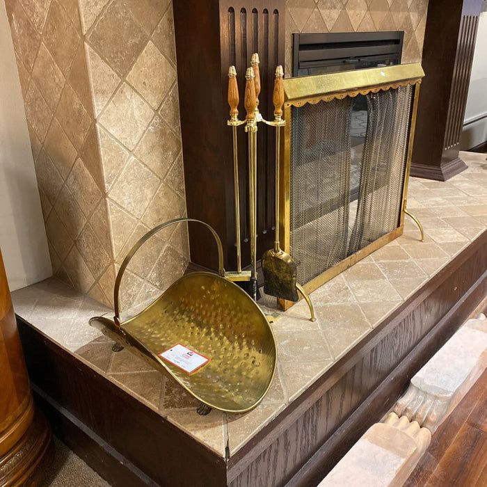 Brass Fireplace Screen + Tools