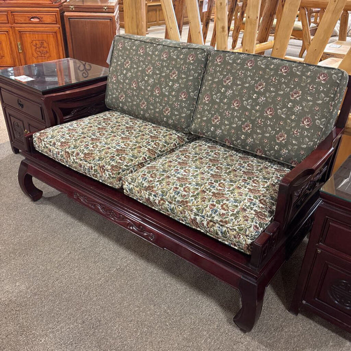 Oriental Wood/Fabric Red Loveseat(LSH)