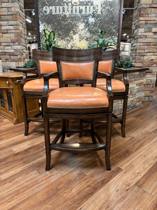 S/3 Wood/Leather Barstools (KHK)