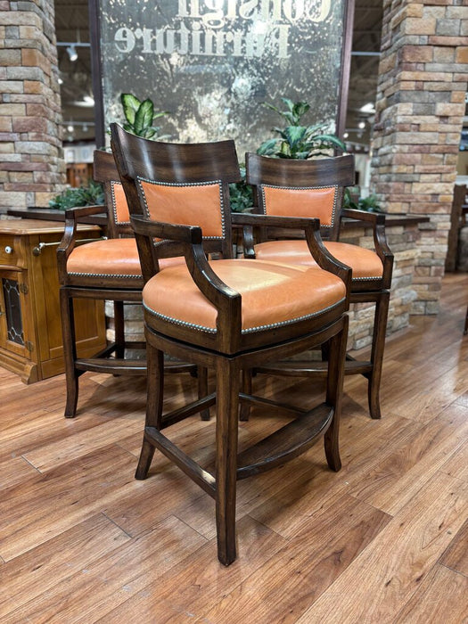 S/3 Wood/Leather Barstools (KHK)