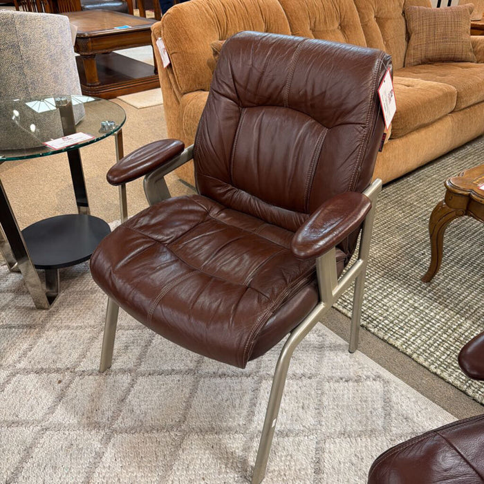 Brown Leather/Metal Accented Chair(BAH)