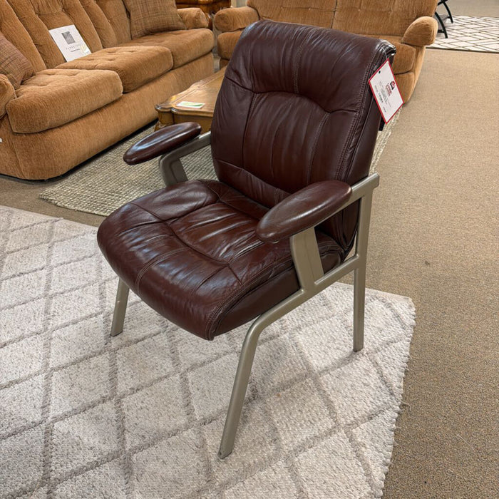 Brown Leather/Metal Accented Chair(BAH)