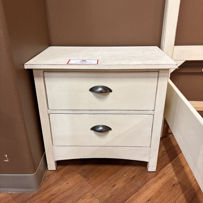White 2-Drawer Rustic Nightstand (KL)