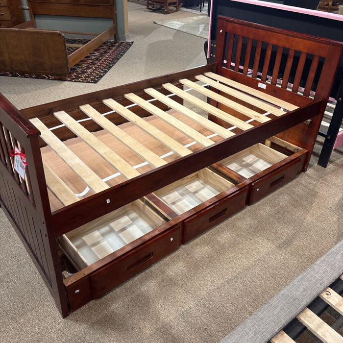 Brown Twin Wooden Storage Bedframe (LSH)