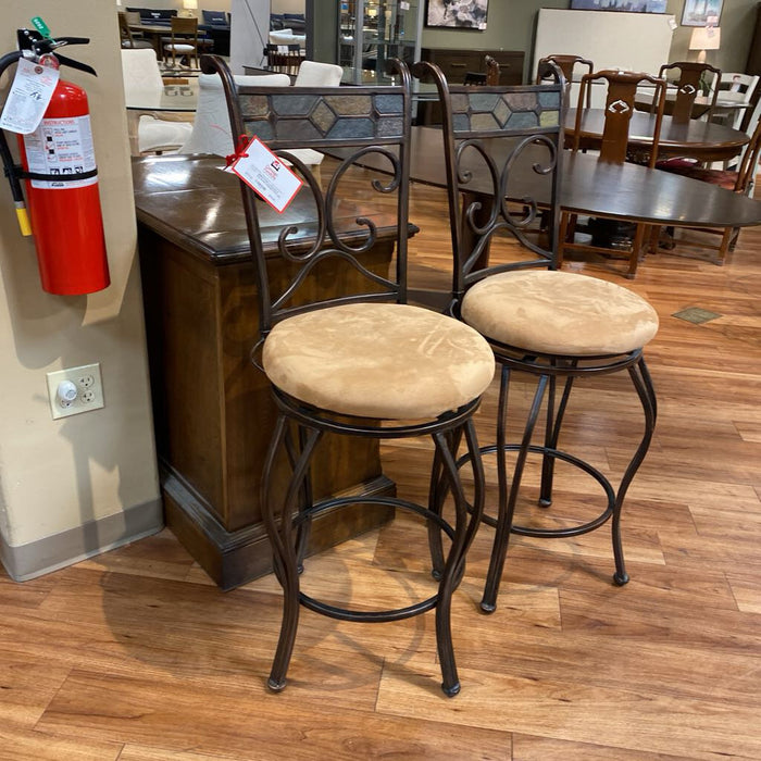 x2 Metal+Stone Inlay Brown Cushioned Stools (BHA)