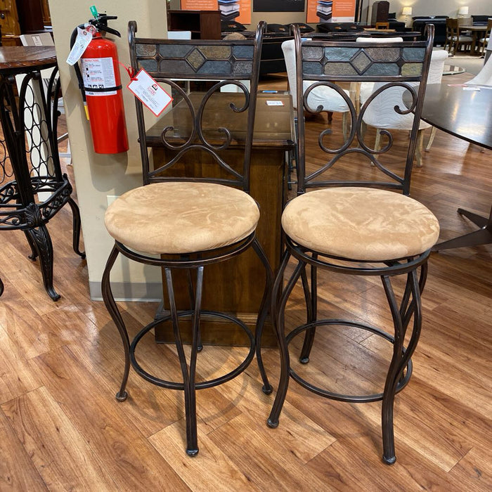 x2 Metal+Stone Inlay Brown Cushioned Stools (BHA)