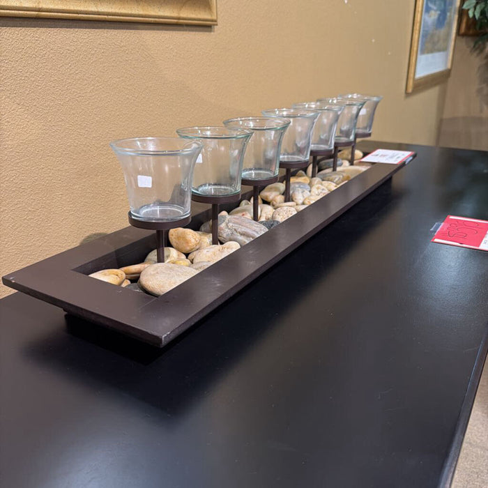 Black Glass/Rock Candle Holder (KL)