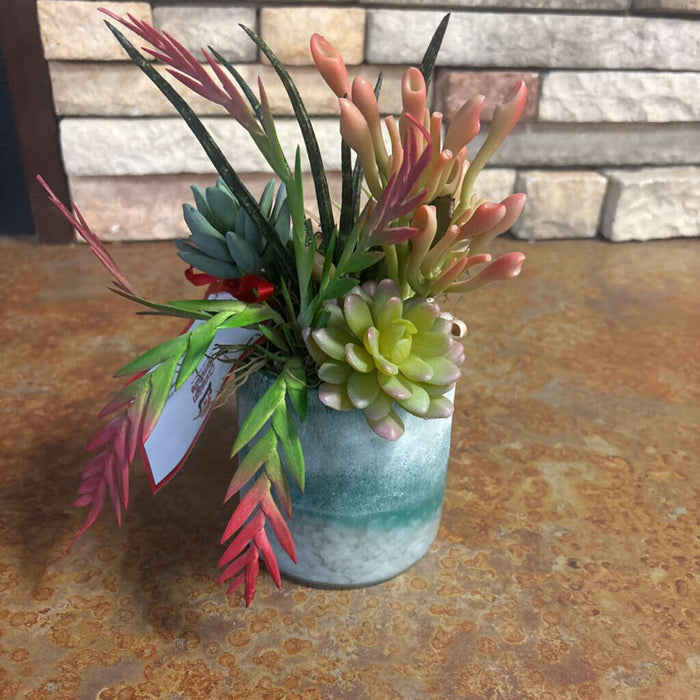 Faux Plant In Green Vase (M)